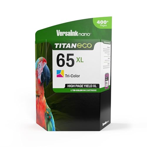 VersaInk-Nano 65 XL Titan ECO High-Yield TRI-Color Ink Cartridge Replacement of HP 65 and 65 XL, Works with HP DeskJet 3700 Series, 2600 Series, HP Envy 5000 Series
