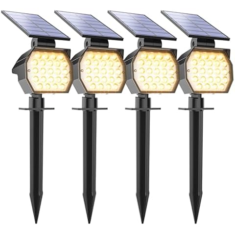 APONUO Solar Spot Lights Outdoor Waterproof 4 Pack Uplights IP67,23 LED 3 Lighting Modes Solar Landscape Lights Tree Lights Outdoor for Yard Garden House Garage Pathway(Warm White) Cover