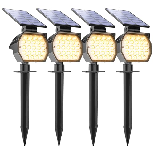 APONUO Solar Spot Lights Outdoor Waterproof 4 Pack Uplights IP67,23 LED 3 Lighting Modes Solar Landscape Lights Tree Lights Outdoor for Yard Garden House Garage Pathway(Warm White)