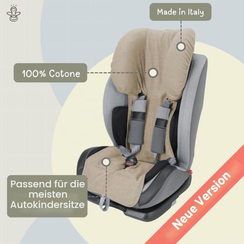 baby idea Kindersitzbezug Gruppe 1/2/3 (9–36 kg) aus 100% Baumwoll-Doppel-Frottee – Oeko-Tex Standard 100 Atmungsaktiv & Schweißabsorbierend Ohne Polsterung Made in Italy (Sand)