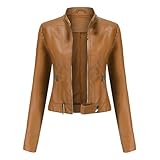 Damen-Jacke aus Kunstleder, für Frühling und Herbst, braun, XL