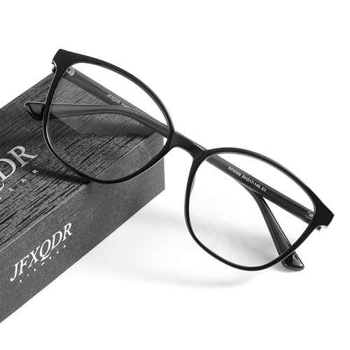 JFXQDR Women's Blue Light Blocking Glasses, TR90 Frame Computer Gaming Eyeglasses Anti Eyestrain & UV RF6208, Light Black, M