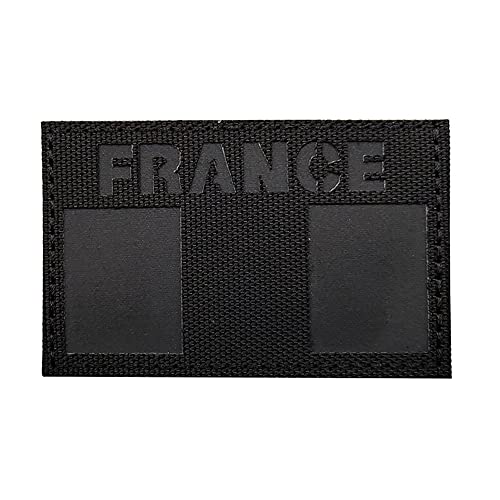 Ohrong Patch drapeau de la France Francais infrarouge réfléchissant morale tactique militaire airsoft brassard attache uniforme applique (noir gris) Taille Unique