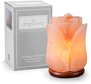 d'aplomb 100% Authentic Natural Himalayan Salt Lamp; Hand Carved Flower Rose Pink Crystal