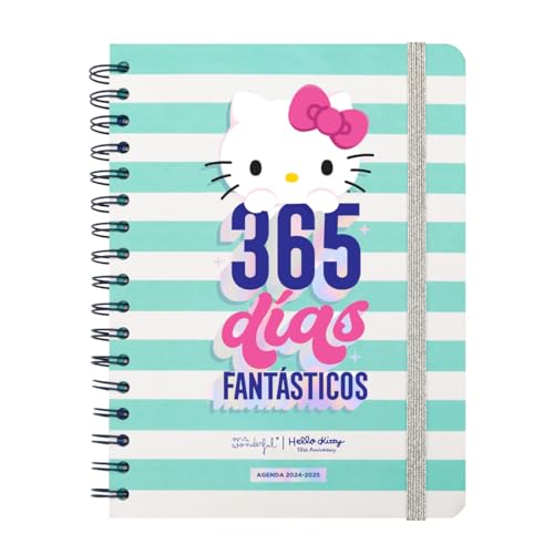 Mr. Wonderful - Agenda scolaire 2024/25 Hello Kitty x 365 jours fantastiques avec organisation hebdomadaire - Comprend 8 feuilles d'autocollants
