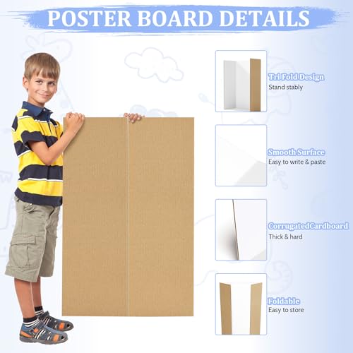 AKONEGE 2 Pack 36\" x 48\" Trifold Poster Board for Presentation, White Corrugated Cardboard Large Tri Fold Poster Board for Science Fair, Office & School Projects, Photo Displays, Exhibitions Event