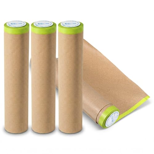 Image of Masking Paper for Painting Pre Taped 4 Rolls 24 Inch x 50 Feet Automotive
