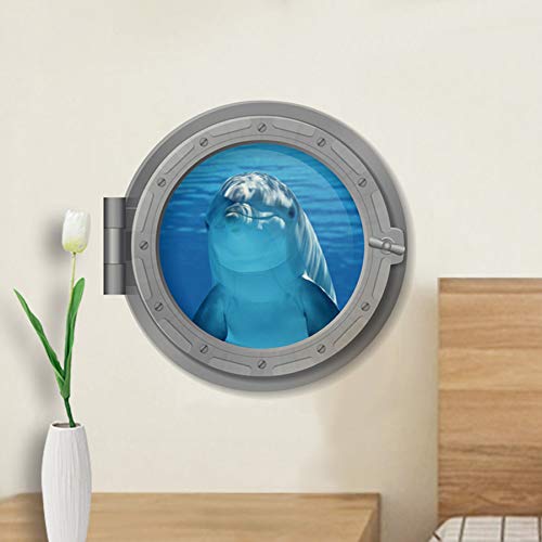 Boodecal 11 X 11 Inch Cute Dolphin Unsersea Series Porthole Fake Window Removable Wall Decals Swimming Sea Fish Waterproof Wall Stickers For Childrens Playroom Nursery Bathroom #TOP2