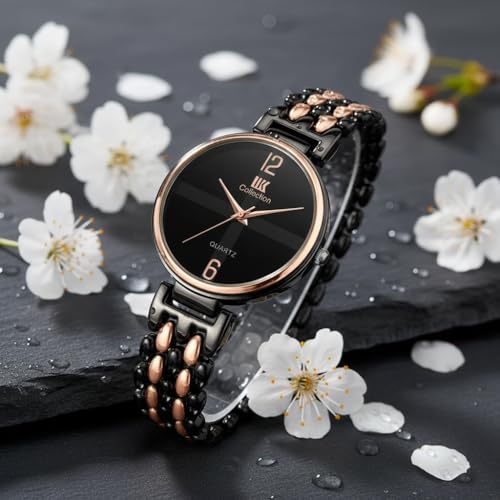 Image of IIK COLLECTION Watch for Women Round Dial |Analogue Quartz Movemnet Ladies Watch|Long Battery Life|Stainless Steel Adjustable Bracelet Chain Strap|Fancy Clasp Safety Watch for Woman