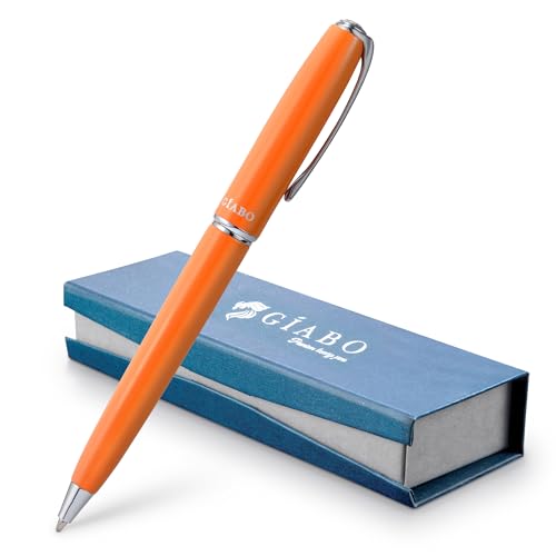 Gíabo Hochwertiger Kugelschreiber in Orange aus Edelstahl mit Chrome-Akzenten und Klavierlack-Optik | Edler Drehkugelschreiber mit Geschenkbox – Ideal für Büro, Business und besondere Anlässe