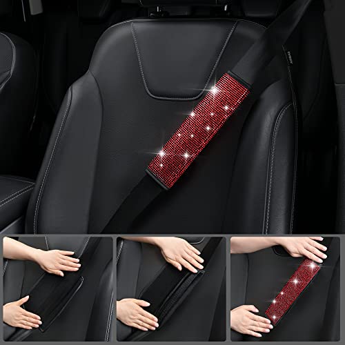 image for CAR PASS 11 PCS Bling Red Steering Wheel Cover Set for Women, Sparkly 