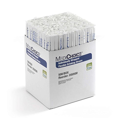 MediChoice Drinking Straw, Flexible, Individually Wrapped Disposable, Plastic, 7.75 Inch x .25 Inch (Box of 500) - Thumbnail 2
