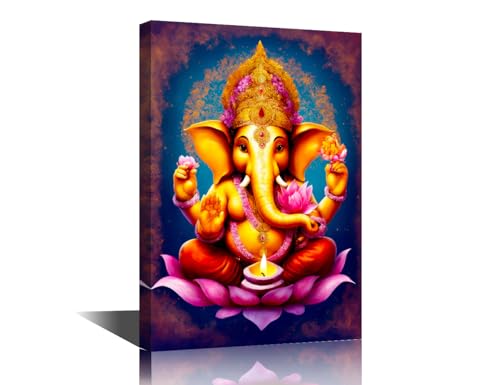 Toile murale indienne Ganesh grand format déco salon tableau spirituel encadré