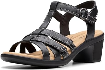 Clarks Women's Emily2 Rose Black Leather Heeled Sandal