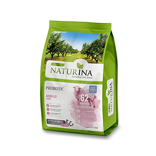 NATURINA ÉLITE PREBIOTIC MONOPROTEICO AGNELLO (50%) GRAIN FREE FORMULA Sacco da 12 kg – ALIMENTO COMPLETO PER CANI ADULTI DI TUTTE LE RAZZE da 5 a 50 kg.