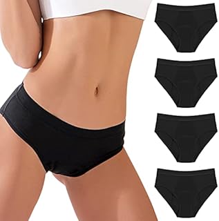 Womens Menstrual Period Underwear,Pack of 4 Leak Proof Absorbent Pants Heavy Flow Extra Protection Breathable Briefs Bikini Knickers(M)