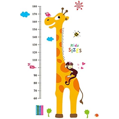 Giraffe Monkey Height Measurement Wall Decal Home Sticker House Decoration WallPaper Removable Living Dinning Room Bedroom Kitchen Art Picture Murals DIY Stick Girls Boys kids Nursery Baby Playroom Decoration Cover