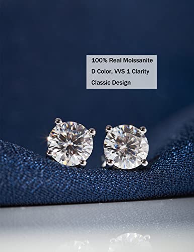 IMOLOVE Moissanite Stud Earrings with 0.6ct-3ct D Color Round Cut Lab Created Diamond Earrings in Sterling Silver with 18K White Gold Plated for Women Men-3