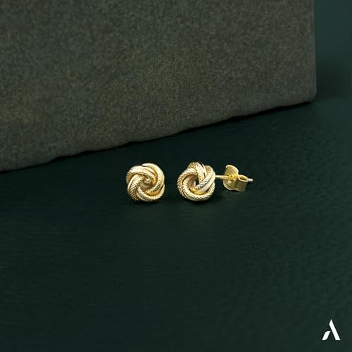 Miniatura 3 de Amberta Allure Pendientes Pequeños Con Nudo Para Mujer En Oro De 9 Quilates: Pendientes De Oro Nudo Texturizado