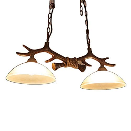 Chandelier tête de cerf E27 style rétro industriel à 2 lampes en bois et corde
