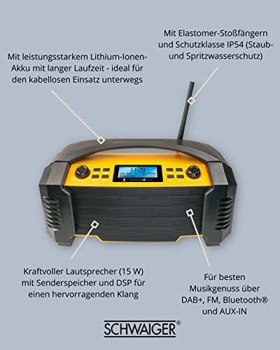 SCHWAIGER -DABWORK2- DAB+ Baustellenradio mit DAB+, UKW, Bluetooth, AUX, USB-Ladeport, leistungsstarker Li-Ion Akku, mit… - Image 8