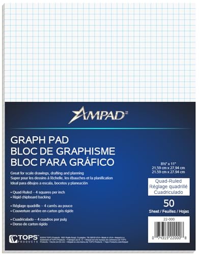 Ampad Evidence Quadrille Pad, Size 8-1/2 x 11, White Paper, 4x4 Quad Ruling, 20 Pound Premium Stock Paper, 50 Sheets Per Pad (22-000)