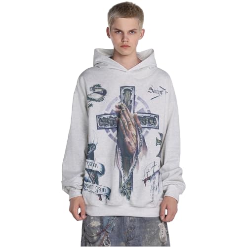 Unisex SAINT Hip Hop Vintage Full Patterm High Printed Loose Hooded Hoodie With Pocket3