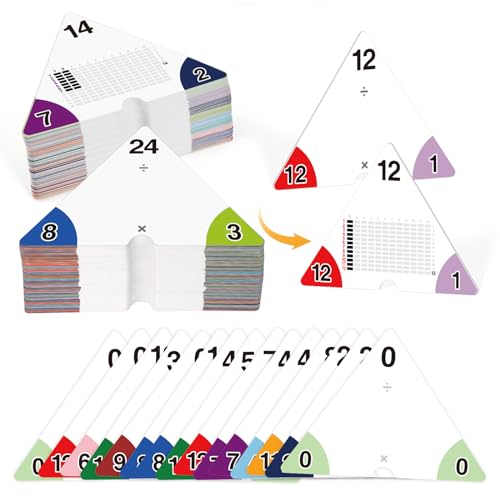 Edulok Multiplication & Division Flash Cards 0-12, Triangle Math Flash Cards with Times Table Chart, Classroom & Homeschool Math Games for Kids 3rd-6th Grade