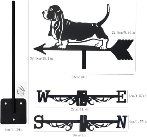 Basset Hound Weathervane Art Silhouette Black Metal Pet Dog Wind Vanes Outdoors Decorations Garden for Roof Yard Building (A) by FJXQTCXD - Used condition - Image 6