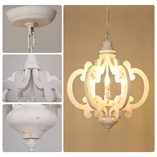 Anqianyue Farmhouse Chandeliers Wooden Dining Room White 6-Candle Light For Bath Kitchen Island Over Table Entry Orb #TOP5