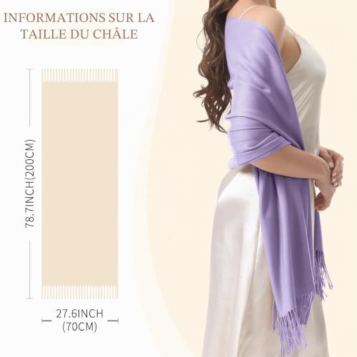 lifwimner Écharpe Pashmina Châles pour Femmes, Etole Foulard Longues Hiver Grand Cadeau Châle pour Mariage Soirée Cérémonies Fêtes (Lilas) – vue 3