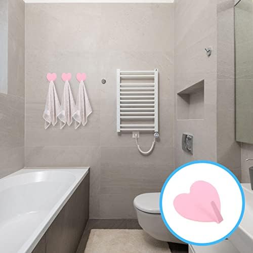 Angoily 12Pcs Heart Shape Stainless Steel Self- Adhesive Wall Hooks, Wall Mounted Towel Coat Hook, Heavy Duty No Drilling Waterproof Sticker Hanger for Scarf, Towel, Key, Cap, Hat (Light Pink)