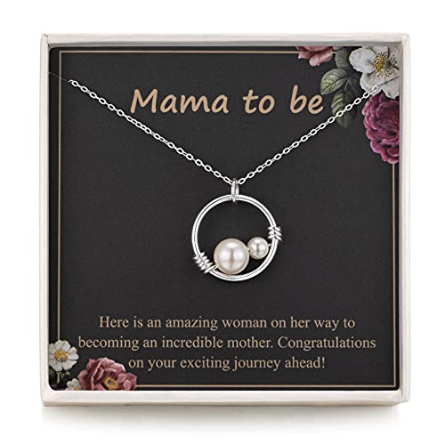 RareLove New Mom Gifts for Women,Mama to Be Pregnant Mom Gifts,925 Sterling Silver Big Small 2 Artificial Pearls Necklaces for Expecting New Mom