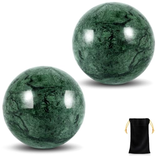 Learay 2Pcs Baoding Balls Baoding Balls for Hand Therapy Chinese Health Exercise Massage Balls with Carry Pouch for Stress Relief Meditation Ball(Green/1.57 inch)