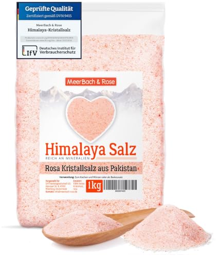 HIMALAYA Salz feine Körnung 1kg - ORIGINAL aus Punjab Pakistan | 100% naturbelassenes rosa Steinsalz. Gourmet Speisesalz. MEERBACH & ROSE – Qualität aus Deutschland