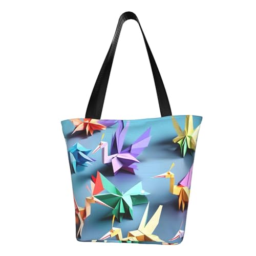 Imagen de Unkhtt Origami Bolsa de hombro multicolor con estampado de grúas multiescena