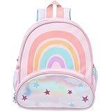 Mochila Escolar Infantil Unicórnio, Arco-Íris com Estrelas, Alça Rosa, com Lancheira Buba