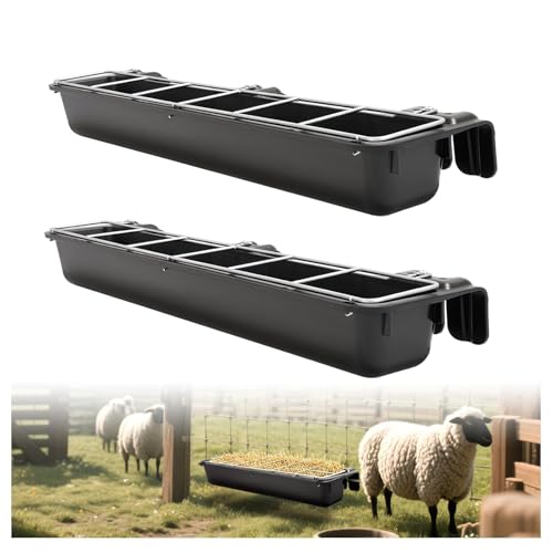 Gelacie 37.63In Goat Feeder, 2.5 Gallon Livestock Feeding Rack, Divided and Hanging Design for Sheep Farming, Livestock Water Trough, 2PCs