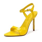 Feetquake Rhinestone Heel Sandals Pointed Toe Faux Patent Leather Shoes for Women Comfortable Party Black Dress Shoes for Women Dressy Casual (YELLOW, Adult, Women, 7, Numeric, US Footwear Size System, Medium)