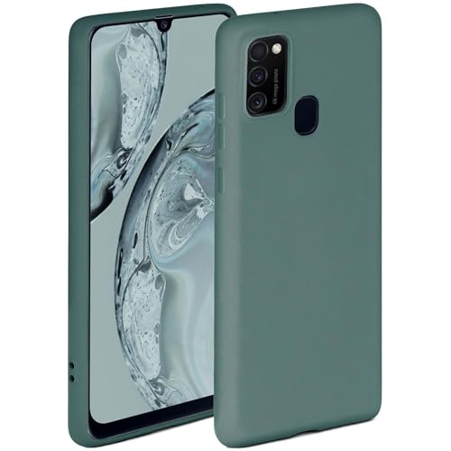 Custodia morbida compatibile con Samsung Galaxy M21 custodia con bordo rialzato per la protezione dello schermo per telefono Petrol-Verde opaco silicone