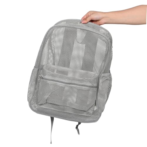 SUPVOX Heavy Duty Mesh Backpack for Outdoor Sports Comfortable Padded Straps Enhanced Ventilation for Beach and Casual Travel Grey See Through Design with Organized Storage4