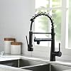TIMACO Wasserhahn Küche Schwarz – 360° schwenkbar mit Spiralfeder Brause ausziehbar Gastro Hochdruck Küchenarmatur Spültischarmatur
