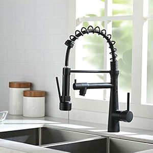 TIMACO Wasserhahn Küche Schwarz – 360° schwenkbar mit Spiralfeder Brause ausziehbar Gastro Hochdruck Küchenarmatur Spültischarmatur