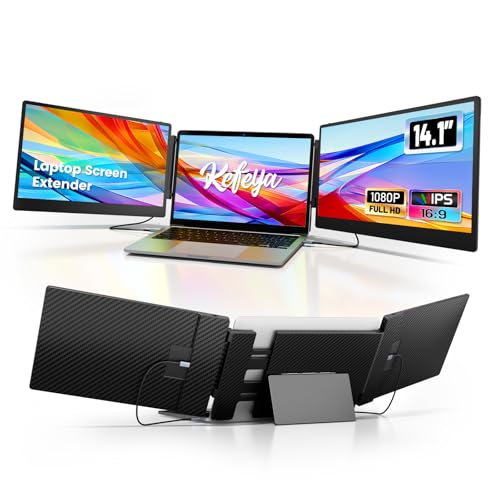 KEFEYA Laptop Screen Extender - 14.1" Portable Monitor for Laptop with Sturdy Metal Kickstand, 1080P HD IPS Laptop Monitor Extender Plug and Play for Windows/Mac/Chrome, Fits 13-17 Inch Laptops