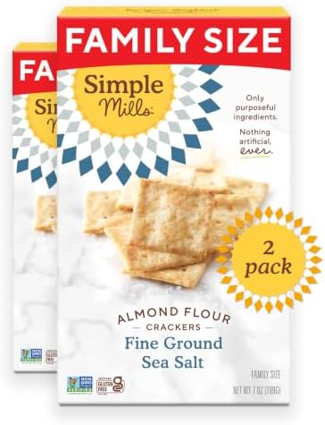 Simple Mills Almond Flour Crackers, Family Size, Finely Ground Sea Salt - Gluten Free, Vegan, Healthy Snacks, 200ml (Pack of 2)