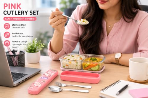 Image of Cutlery Set with Box for Dining | Stainless Steel Spoon, Fork | Reusable Tableware for Home, Kitchen, Office, Restaurant & Travel | Durable Mirror Finish Flatware