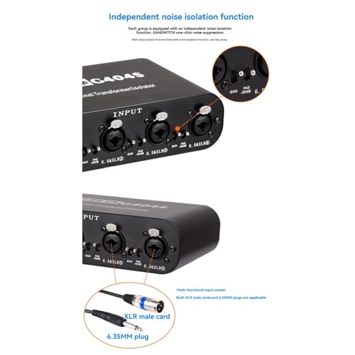 Aislador de audio de 4 canales pasivo con conexiones XLR y 6.35 para sonido limpio 3
