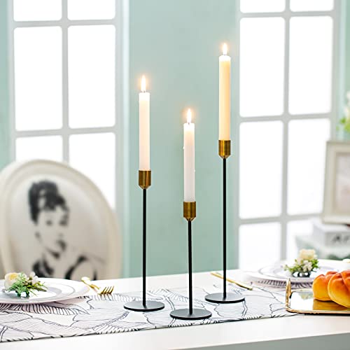 Romadedi Candle Holders For Taper Candlestick - Modern Decorative Iron Candle Stick Holder Bundle Home Mantel Dinning Table Wedding Centerpiece Decorations Black And Gold 8.5/11/13'' Tall 2 Sets #TOP2