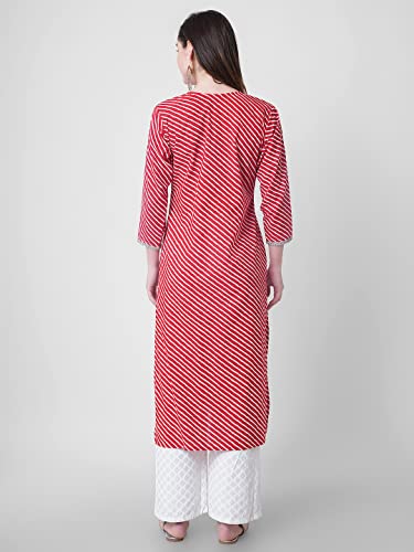 Image of YUVVIK Women's Cotton Lehariya Print Straight Kurti | Stylish Long Ethnic Kurta for Daily Pure Cotton Calf-Length Kurta for Women & Girls