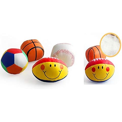 kidoloop Kids Soft Balls Sports Football Basketball Rugby & Baseball Cotton Balls, Endless Fun for Toddlers, Soft Material, Indoor Play Balls Catch and Throw Learning Toddlers Pack of 4 Cover